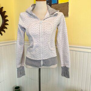 Lululemon S White Gray Polka Dot Hoodie Scuba Sweatshirt